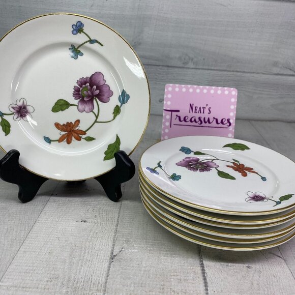 Vintage Royal Worcester ASTLEY Oven Safe Floral Gold Trim Bread Plates Set of 7 - Picture 1 of 16